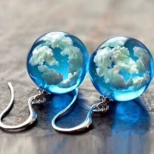 Cloud Sphere Blue White Earrings